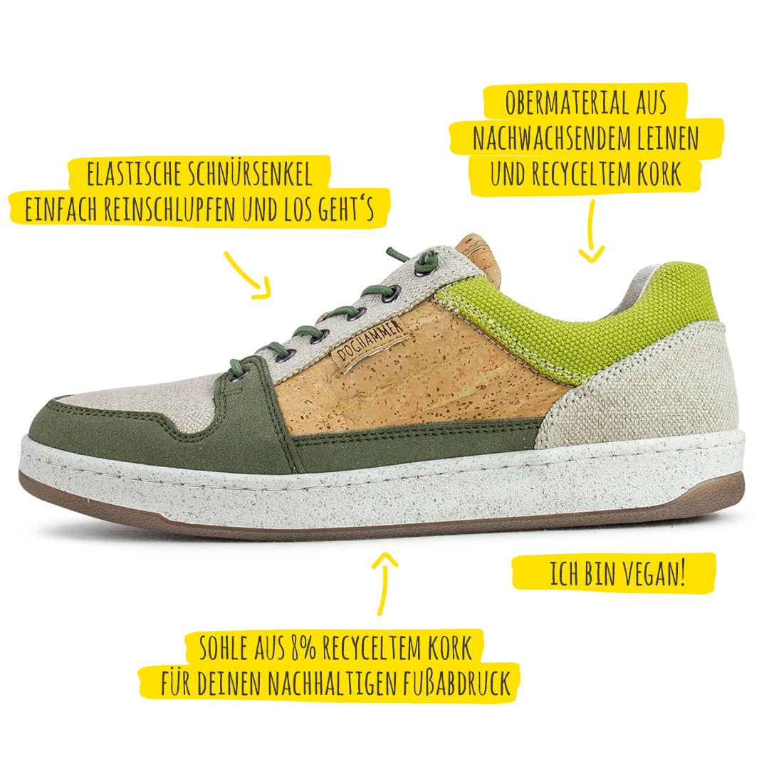 9124141-natural-commuter-oli-seitlich-highlights.jpg Doghammer Natural Commuter Vegan in Oli, veganer Sneaker, Seitenansicht