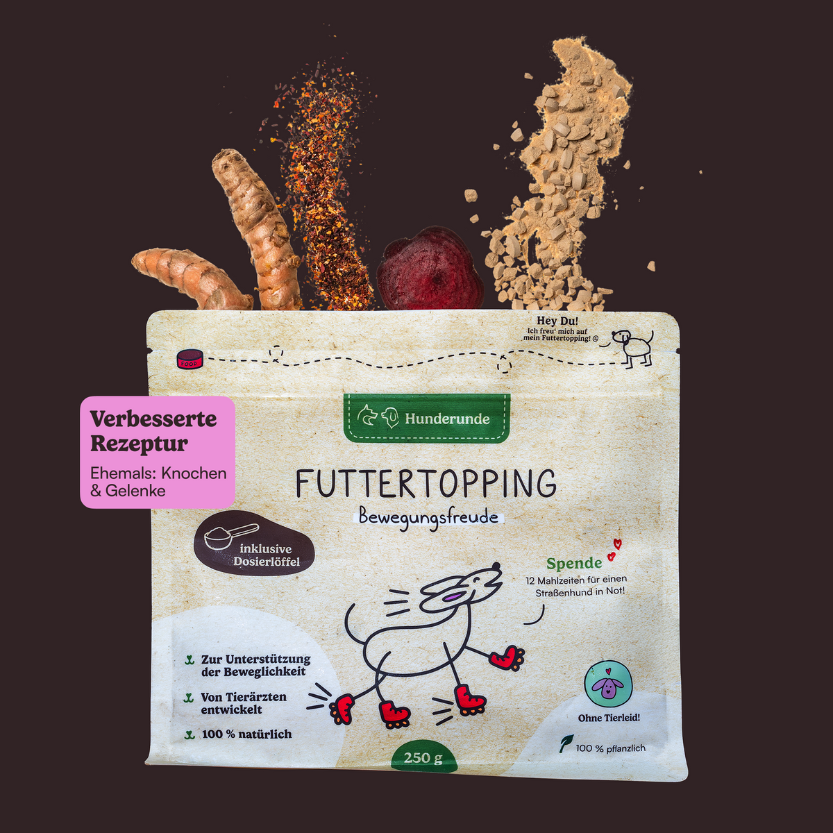 hunderunde-futtertopping-bewegungsfreude-knochen-gelenke Hunderunde Futtertopping Bewegungsfreude (ehemals Knochen & Gelenke), 250 g Beutel