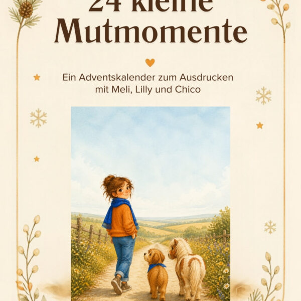 Adventskalender zum Ausdrucken mit 24 Impulskarten im Aquarellstil, Frau mit Hund und Pony