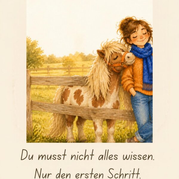 Drei Mutmacher-Poster zum Ausdrucken im Aquarellstil mit Frau, Hund und geschecktem Pony