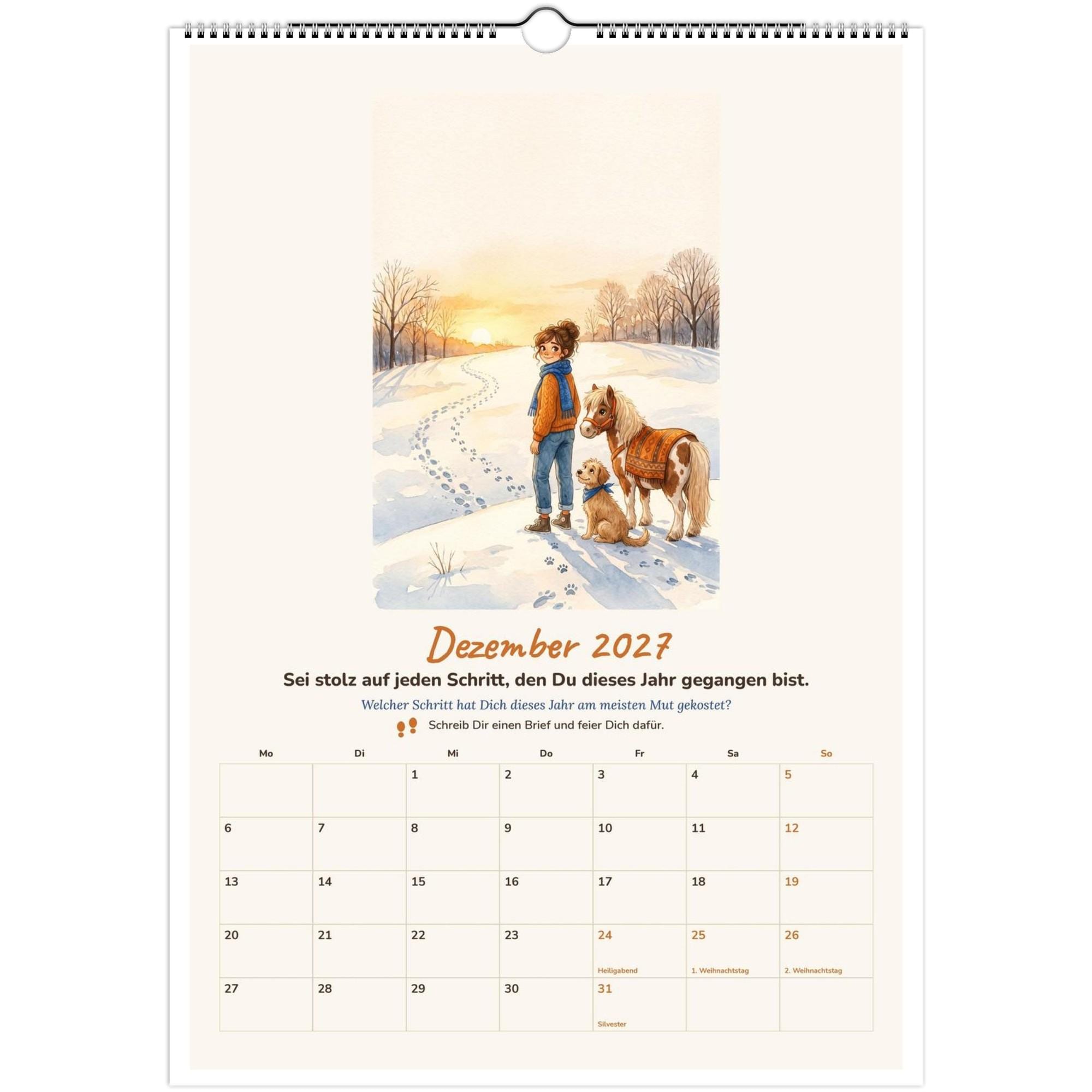 il_fullxfull.8738198554_7wfg.jpg Wandkalender 2027 A3 Mein Mutjahr mit Aquarellbild von Frau, Hund und Pony