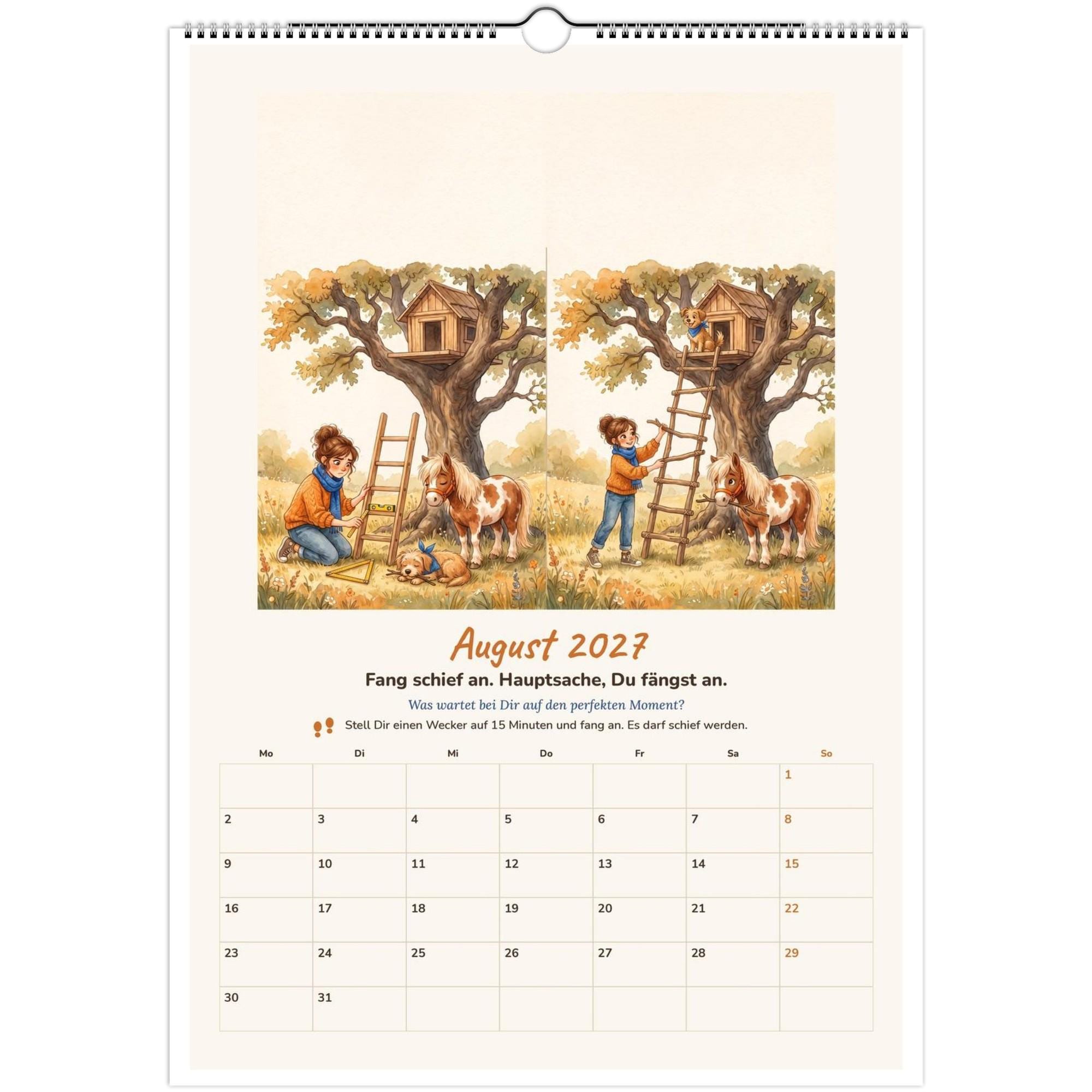 il_fullxfull.8738198610_by2s.jpg Wandkalender 2027 A3 Mein Mutjahr mit Aquarellbild von Frau, Hund und Pony