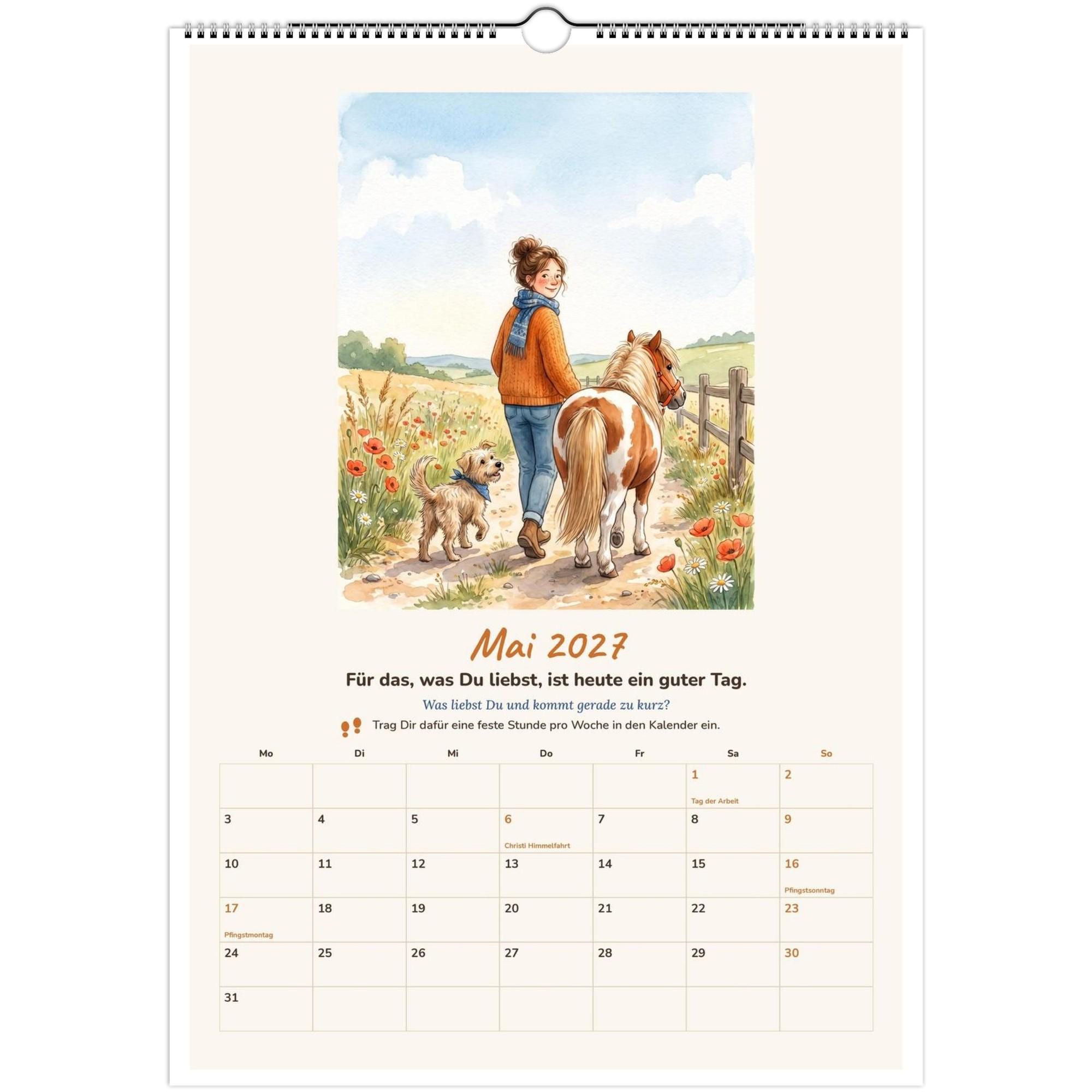 il_fullxfull.8738198646_lo83.jpg Wandkalender 2027 A3 Mein Mutjahr mit Aquarellbild von Frau, Hund und Pony