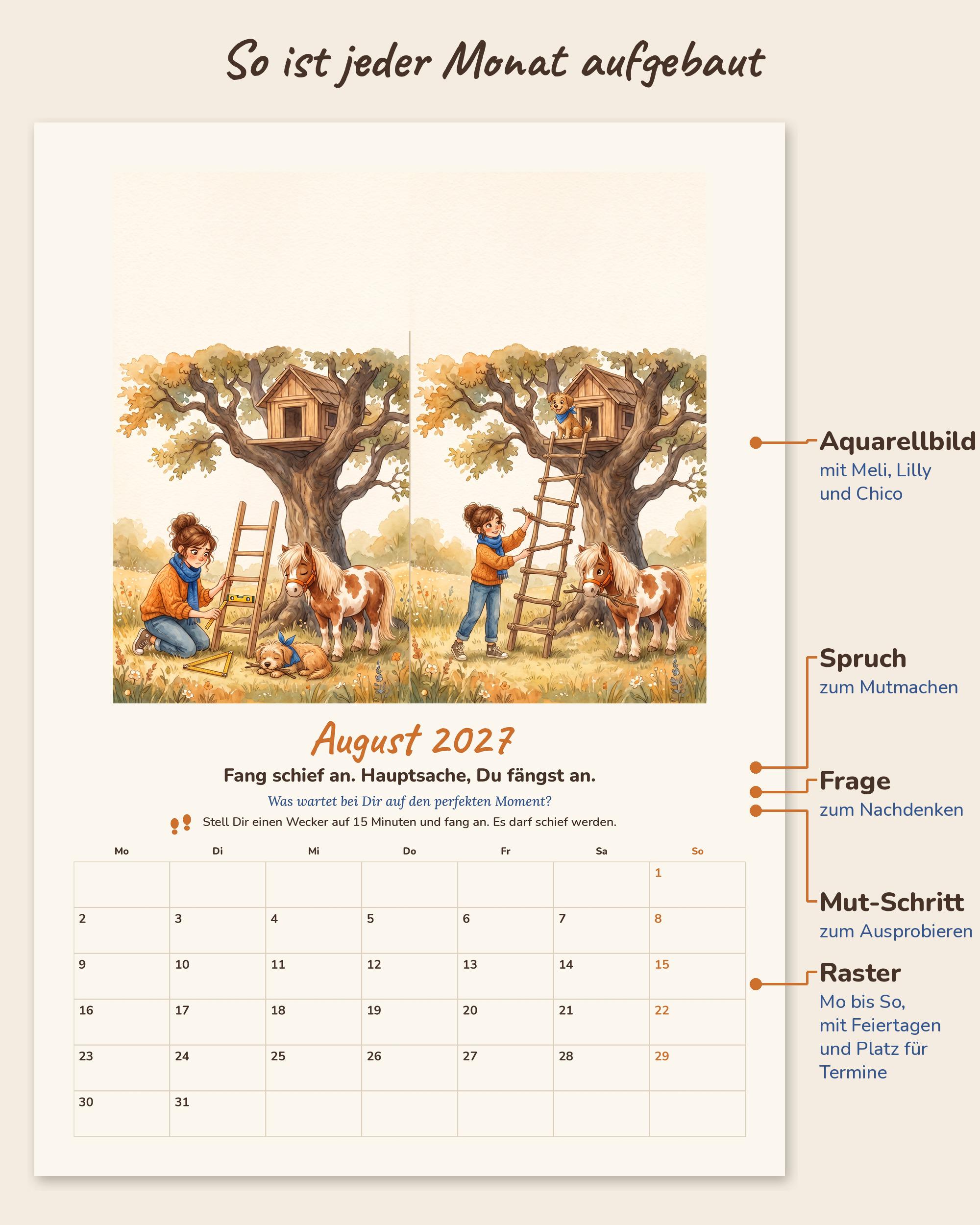 il_fullxfull.8738201510_behi.jpg Wandkalender 2027 A3 Mein Mutjahr mit Aquarellbild von Frau, Hund und Pony